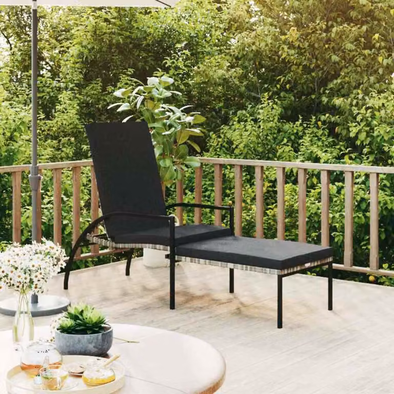 vidaXL Lettino Prendisole Moderno in Rattan con Poggiatesta Regolabile e Braccioli, Colore Antracite
