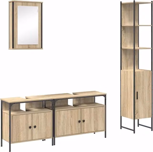 Set di mobili per il Bagno | Armadio da bagno con lo scaffale 4 pz Rovere Sonoma