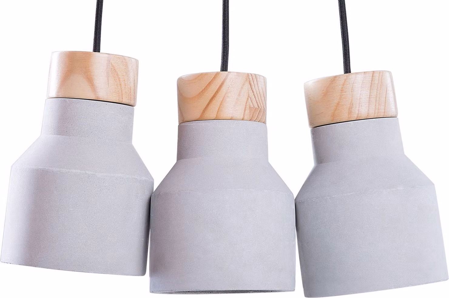 BELIANI Lampada a sospensione in cemento grigio e legno con 3 lampade a campana illuminazione in stile industriale