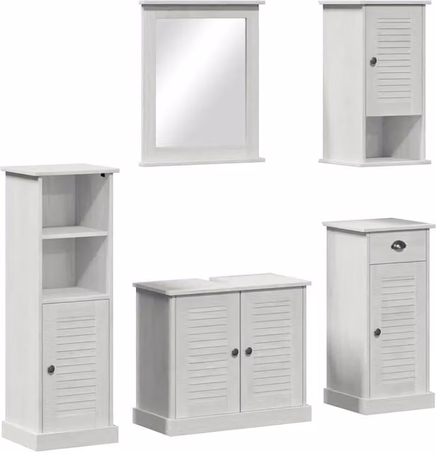 Set di mobili per il Bagno | Armadio da bagno con porta VIGO 5 pz Bianco Antico