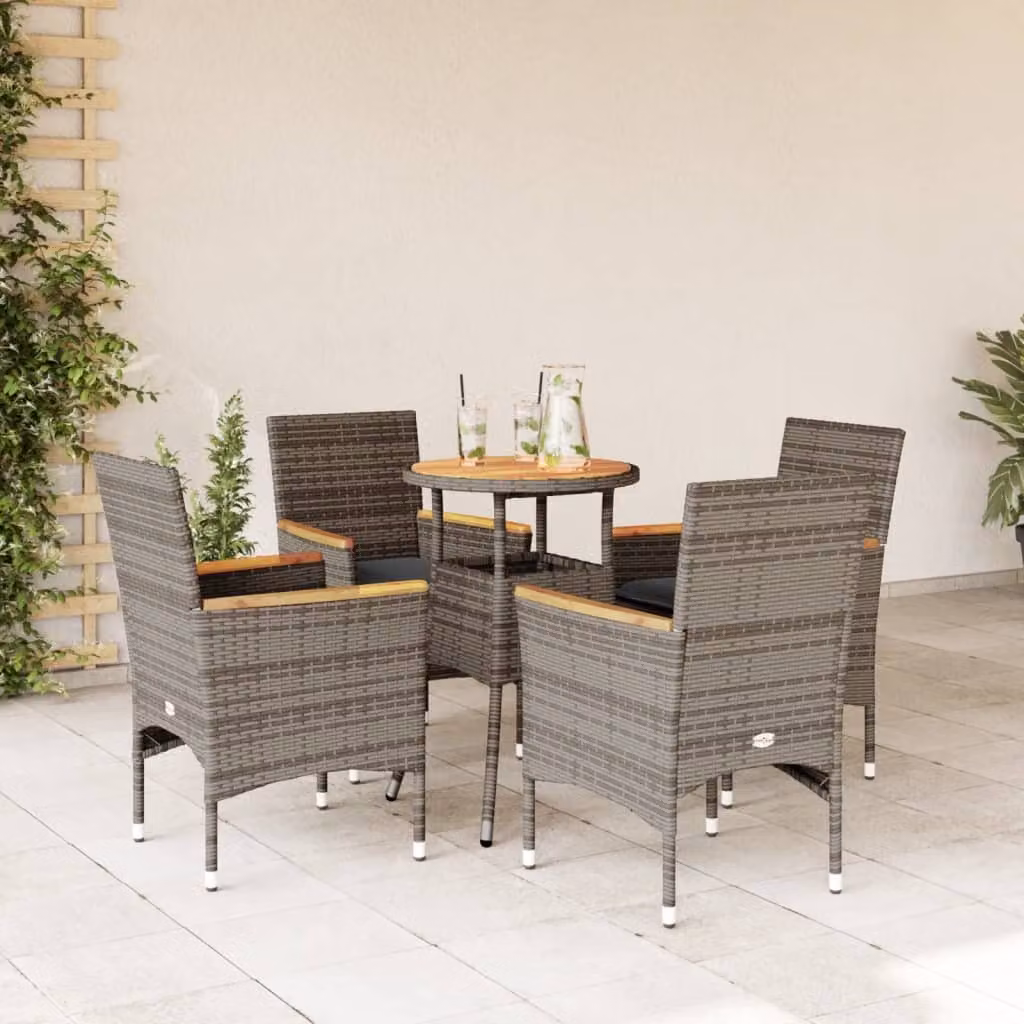 Maison Exclusive - Set Pranzo Giardino 5 pz con Cuscini Grigio Polyrattan Acacia