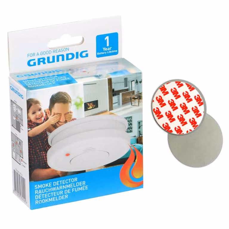 Rilevatore di fumo 85 dB con batteria da 9 V inclusa + set di adesivi 3M per rilevatore di incendio