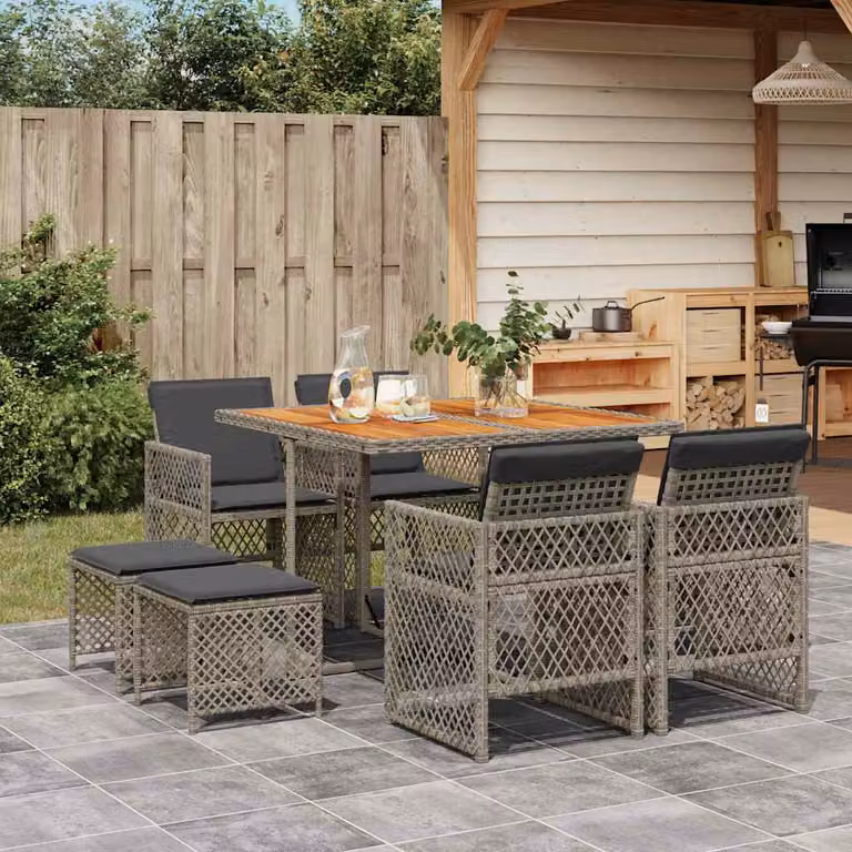 vidaXL Set da Pranzo da Giardino 9 pz in Polyrattan e Legno di Acacia Grigio