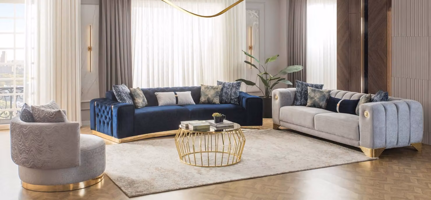 Moderne Wohnzimmer Polstermöbel Designer Viersitzer 3-Sitzer 2x Sessel
