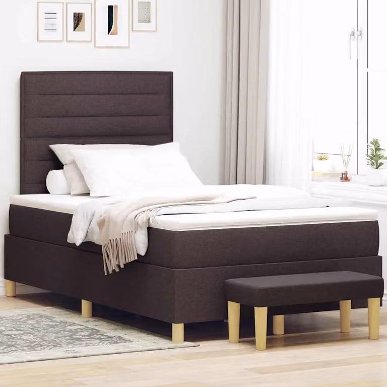 Letto a molle con testiera vidaXL in tessuto marrone scuro L: 120 cm, P: 200 cm, H: 128 cm