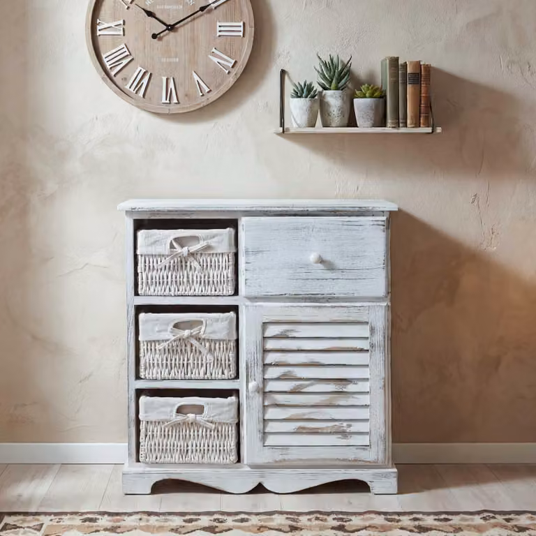 Cassettiera Armadio con 3 cestini 63x60x30cm, look shabby, vintage ~ bianco
