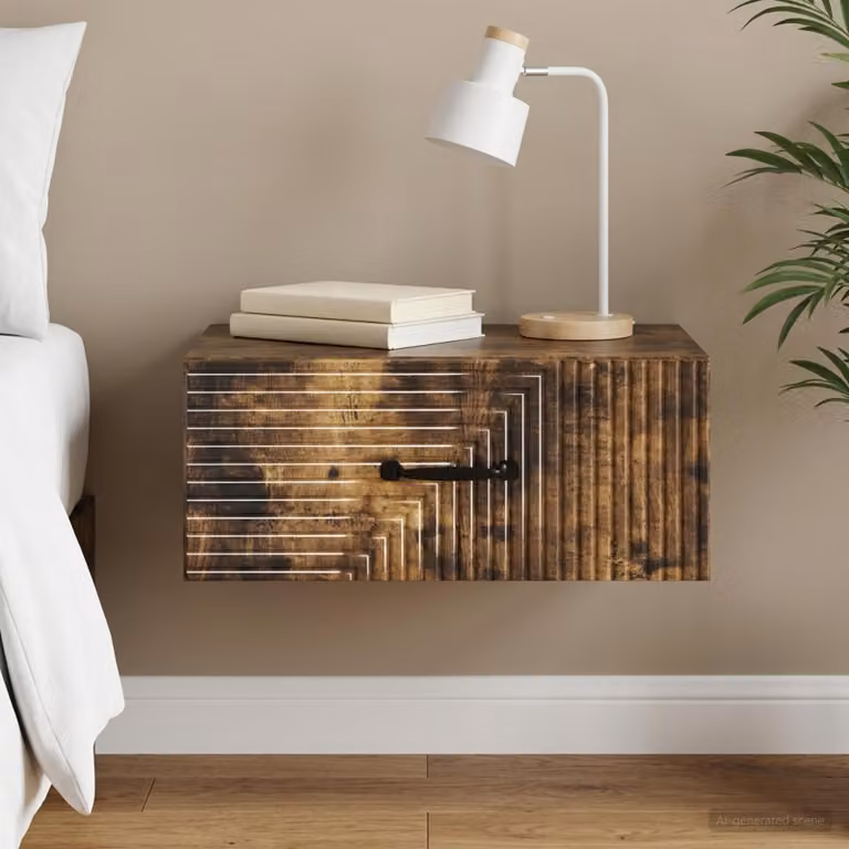 vidaXL Mobiletto da notte sospeso moderno Rovere Fumo L: 49 cm, P: 34,5 cm, H: 20 cm