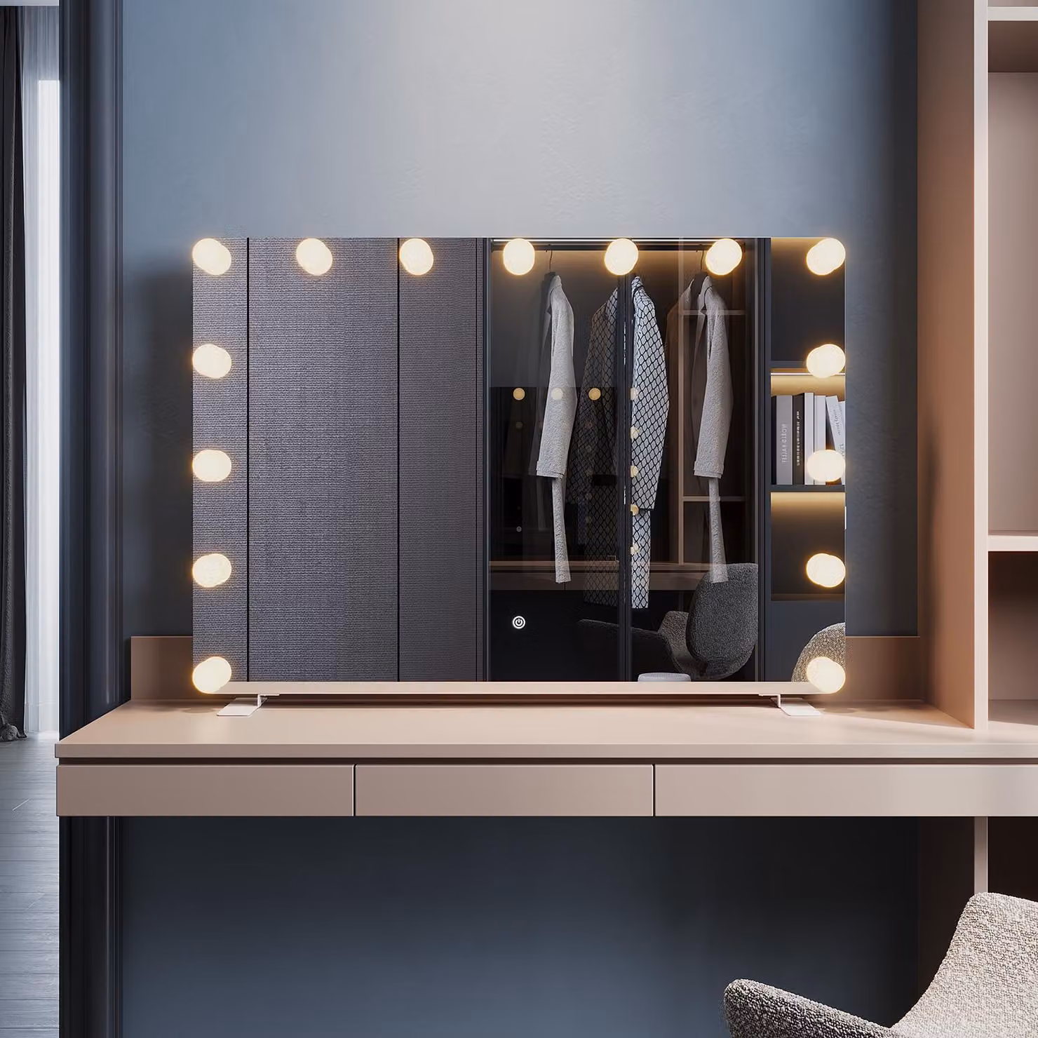 SONNI 100 x 70 x 3,5 cm specchio quadrato bianco con illuminazione a LED e presa, per montaggio a parete