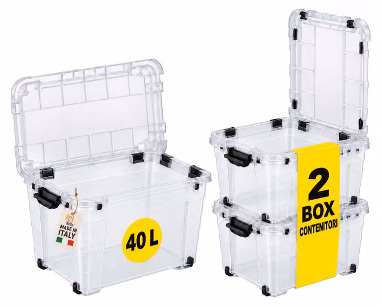 Akitaink 2 Contenitori Box 40L Magic 4UP con Ruote Trasparenti