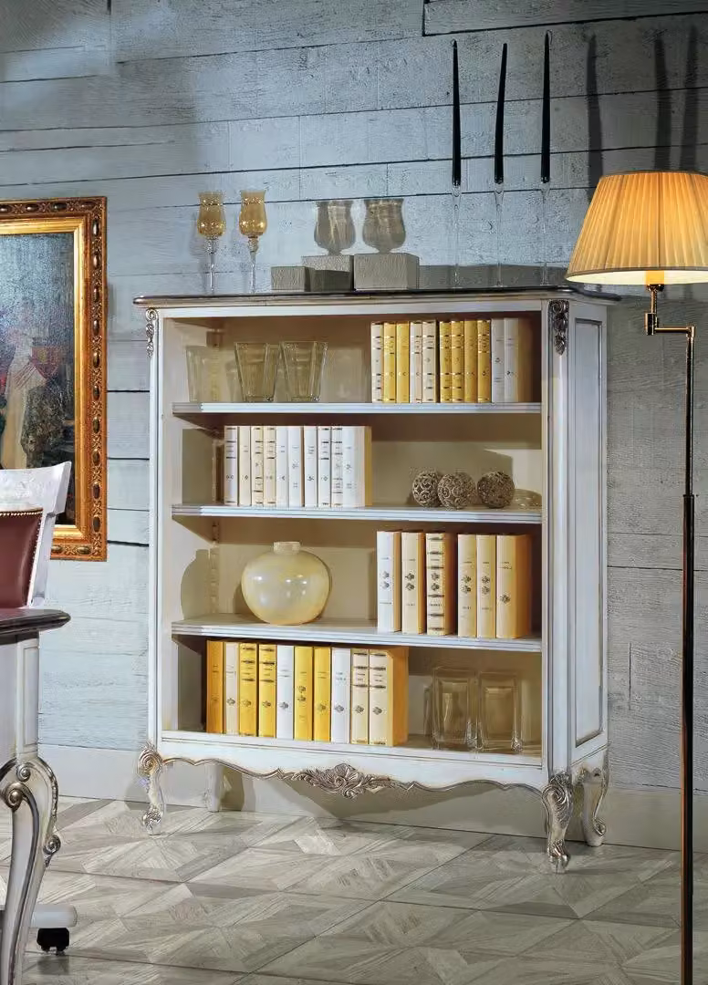Libreria classica in legno stile shabby chic bianco e argento Mobili 2G L: 130 cm, P: 50 cm, H: 150 cm – 2
