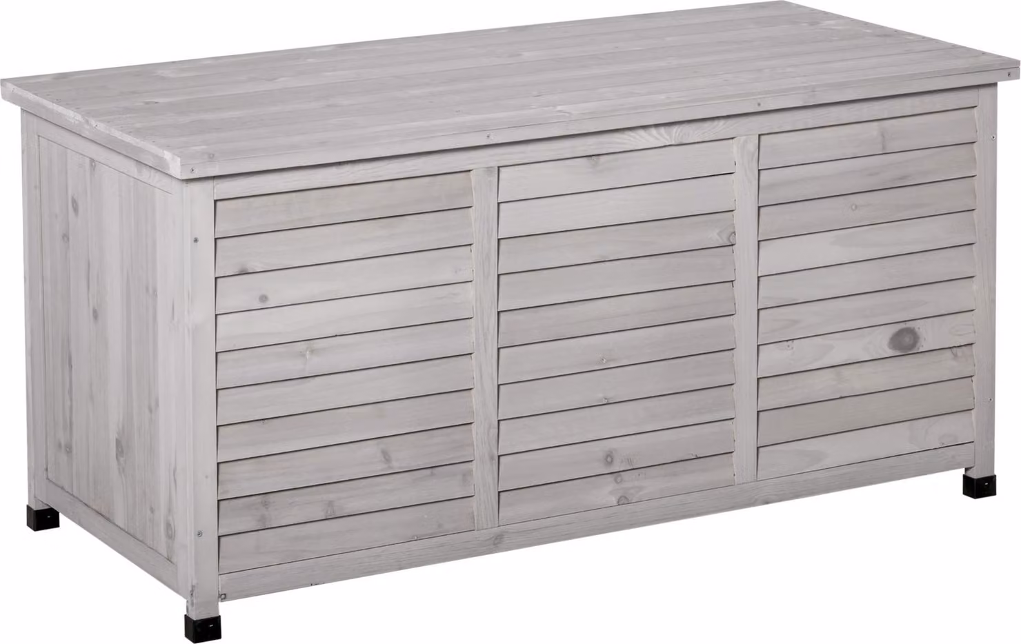 Moonbite Gartenbox, dimensioni 127x56x60 cm, realizzata in legno di abete, contenitore impermeabile con sistema di ventilazione a listelli e catene. Può essere utilizzata anche come panca. Colore: grigio chiaro