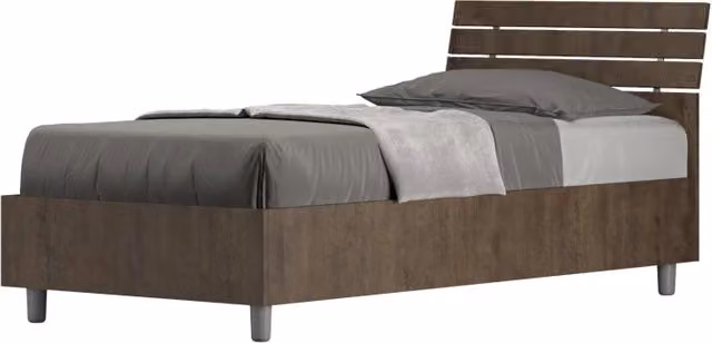 Letto Singolo 80x190 cm con Rete Ankel Testata Doghe Inclinata Noce