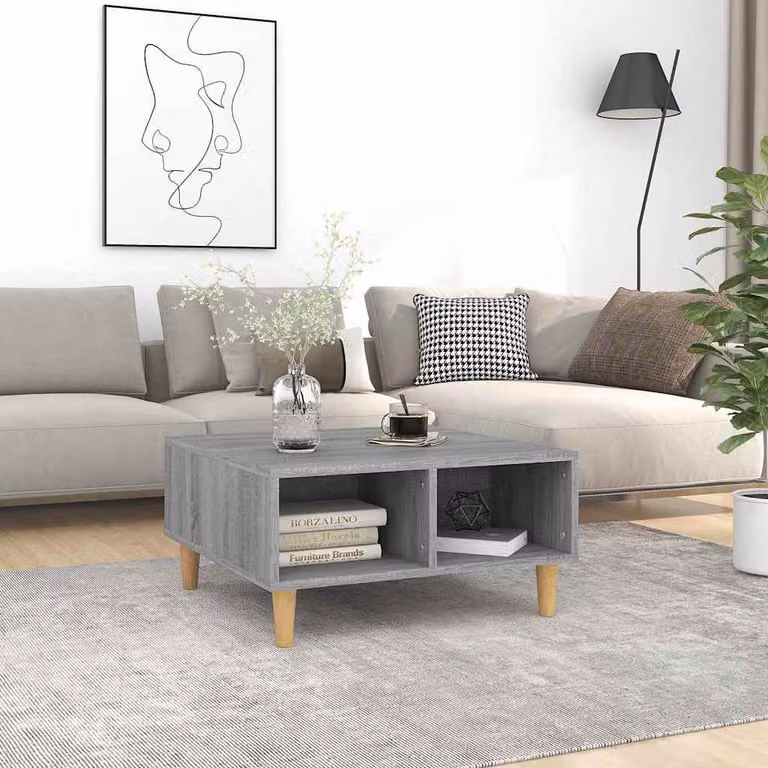 vidaXL Tavolino da Salotto Quadrato Grigio in Legno e MDF L: 60 cm, P: 60 cm, H: 30 cm
