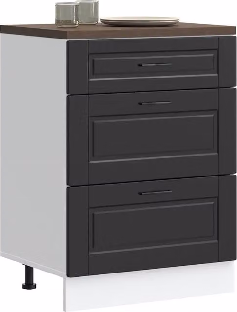 Armadio da cucina Porto Design Mania nero in legno MDF con ante a battente e cassetti interni L: 60 cm, H: 81,5 cm, P: 46 cm
