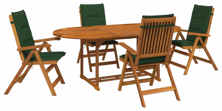 Set da pranzo da giardino composto da 5 pezzi, in legno massello di acacia naturale
