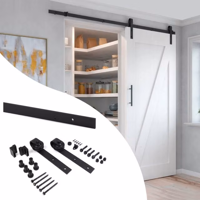 Emuca Sistema Barn per ante scorrevoli in legno sospese in acciaio nero opaco – 2