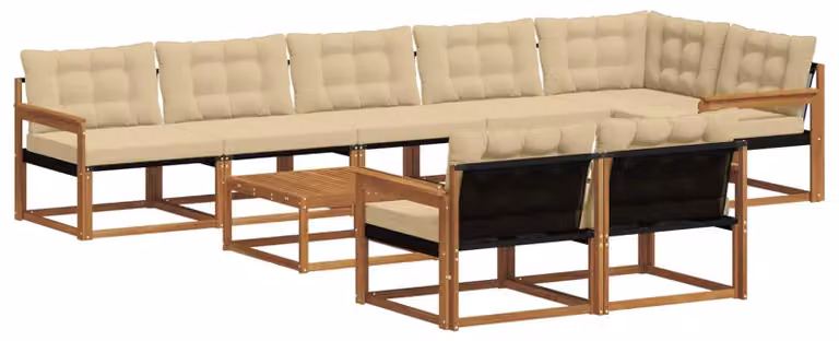 Set da salotto da esterno vidaXL, 9 pezzi, color naturale e beige
