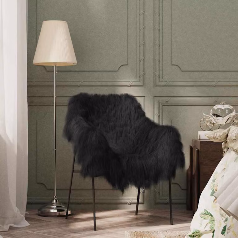 Fodera per poltrona in pelle di pecora islandese nera vidaXL L: 70 cm, P: 110 cm