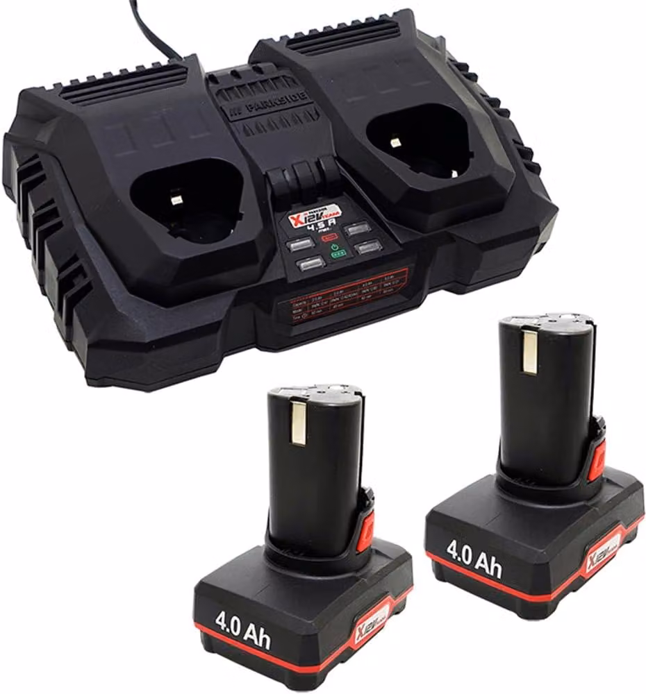 Set batteria 12 V, 4 Ah + caricabatterie doppio PDSLG 12
