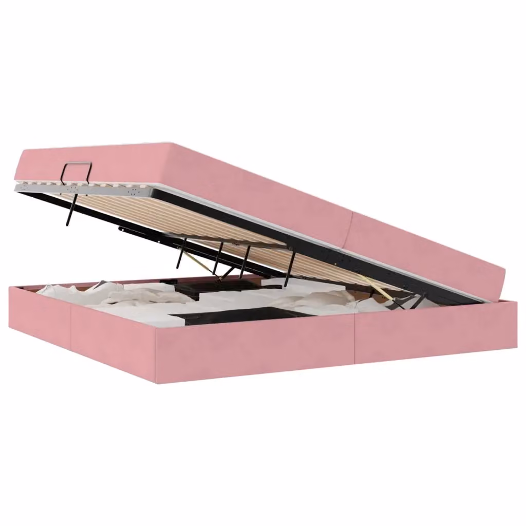 Letto con contenitore e materasso ibrido vidaXL in velluto rosa L/P/H: 200 x 200 x 43,5 cm – 2