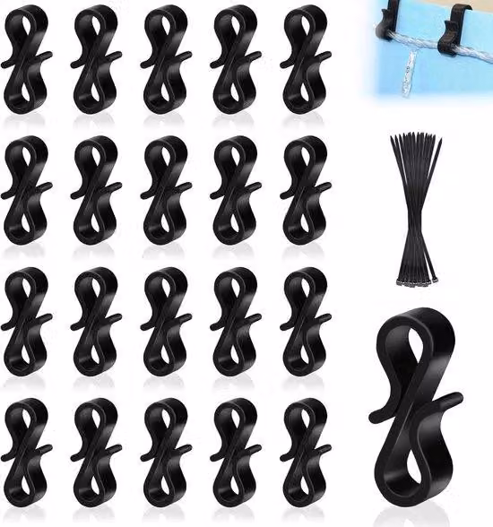 Clip per grondaia a S in nylon, 120 pezzi, nere, riutilizzabili, in plastica, per ogni occasione