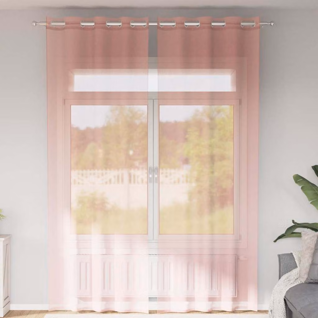 Set di 2 tende in voile semi-trasparenti vidaXL con occhielli, colore rosa, L: 140 cm x H: 300 cm