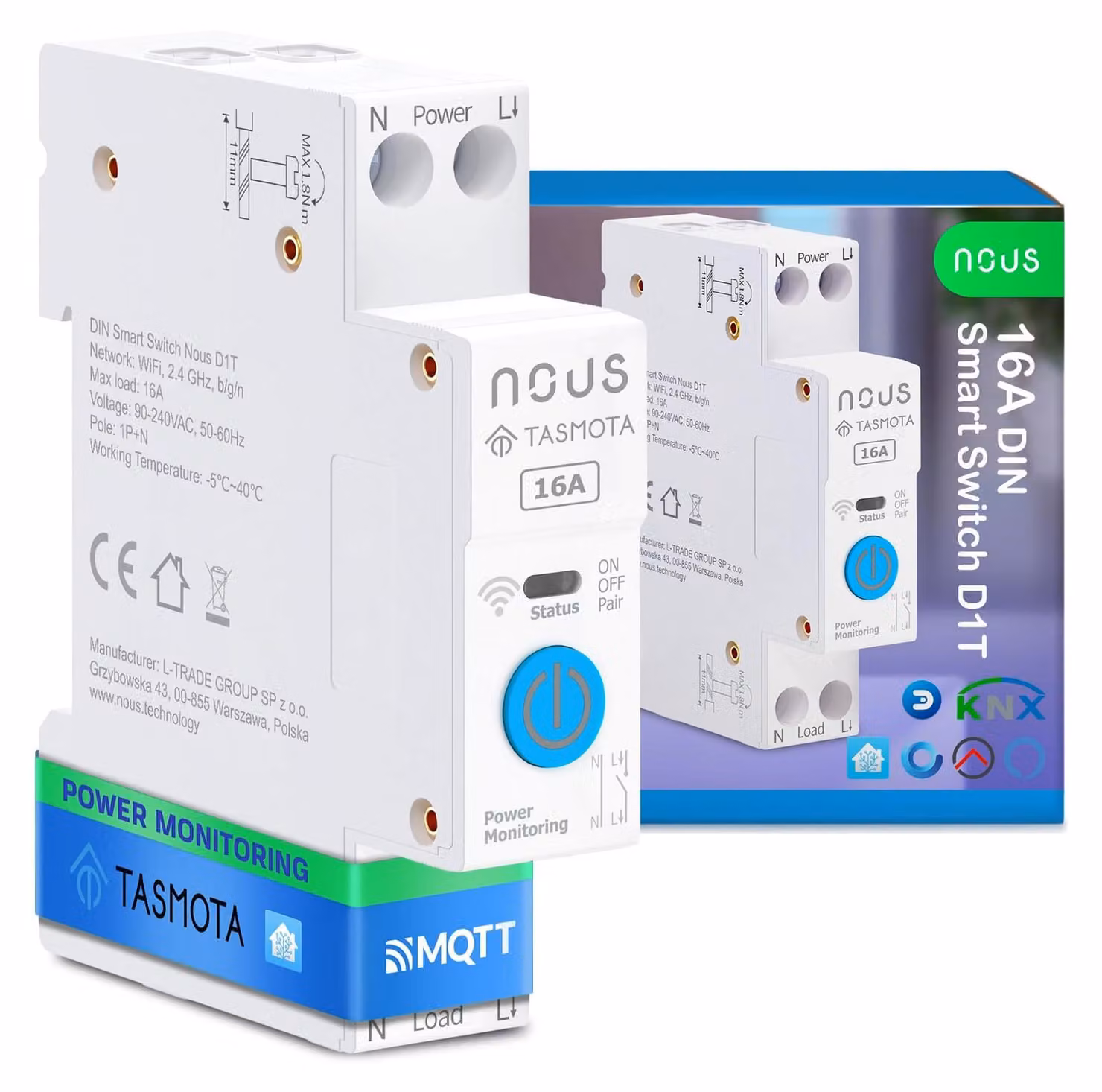 Interruttore DIN intelligente da 16A con firmware Tasmota (ESP32), monitoraggio dell'energia, compatibile con MQTT, Home Assistant, Matter, controllo vocale con Alexa e Google Assistant