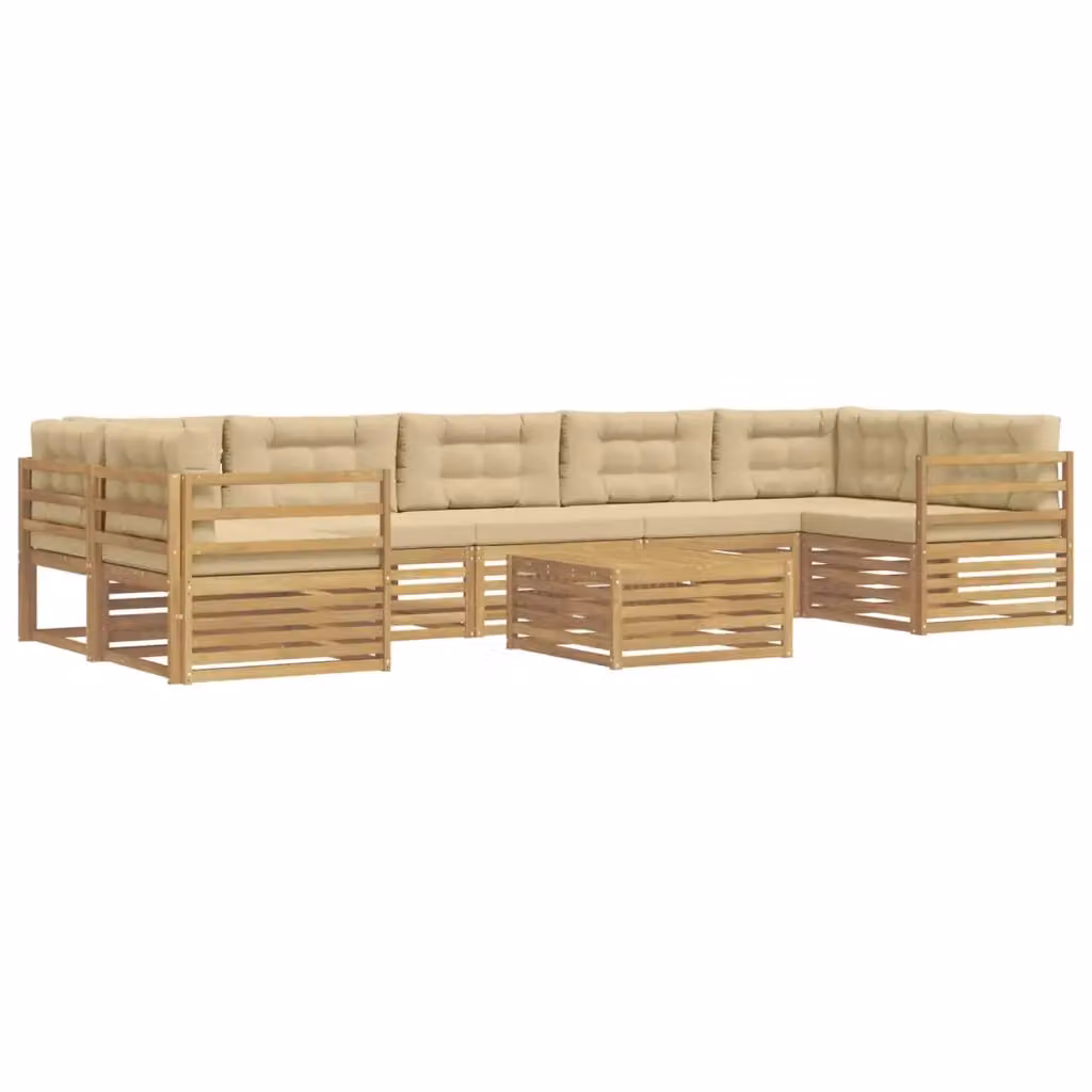 Set di divani da esterno moderno vidaXL in legno di acacia con cuscini Bianco e Beige – 2