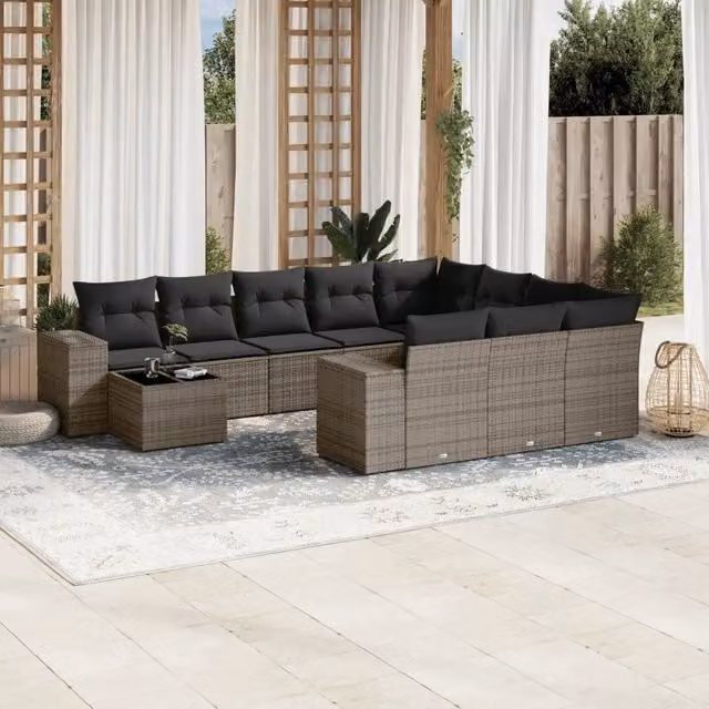 Set Divani da Giardino 11 pz con Cuscini in Polyrattan Grigio 3223129