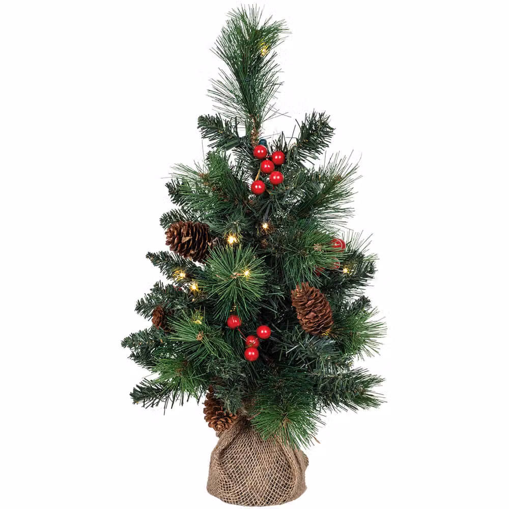 Articoli natalizi - Albero di Natale a LED con bacche e pigne - h: 45 cm