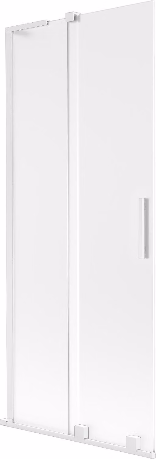 Mexen Velar L paratia da vasca da bagno a 2 antine scorrevoli 85 x 150 cm, smerigliato, bianco - 896-085-003-31-20