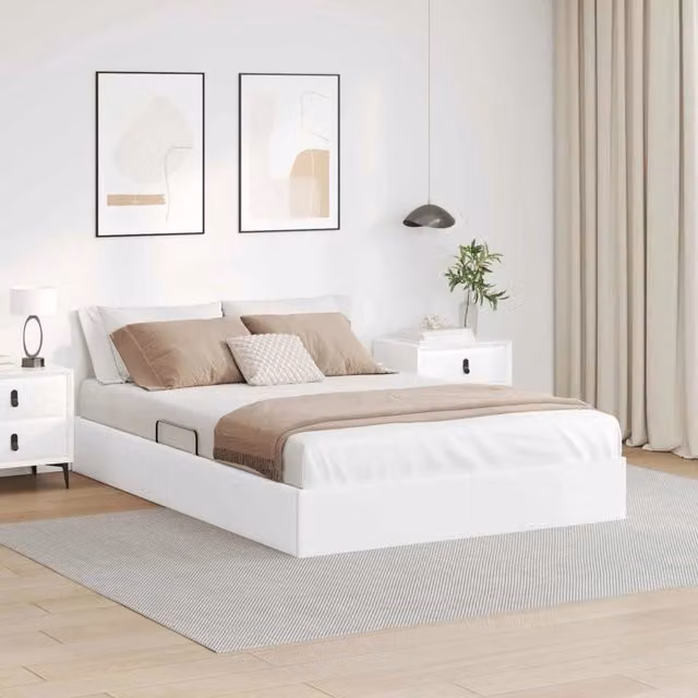 Letto ottomano moderno vidaXL in pelle sintetica bianco, L/P/H: 140 x 200 x 28 cm