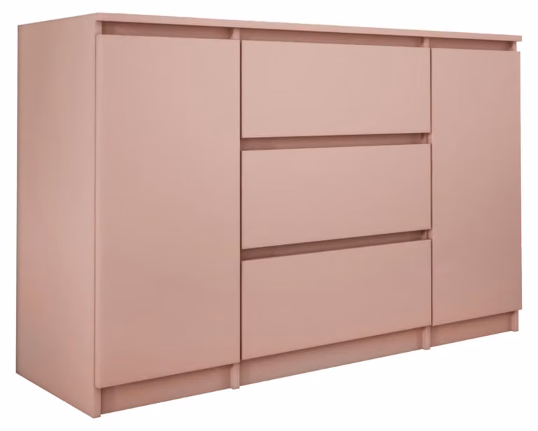 Comodino con 2 ante e 3 cassetti, colore rosa, dimensioni 120 x 39 x 78 cm