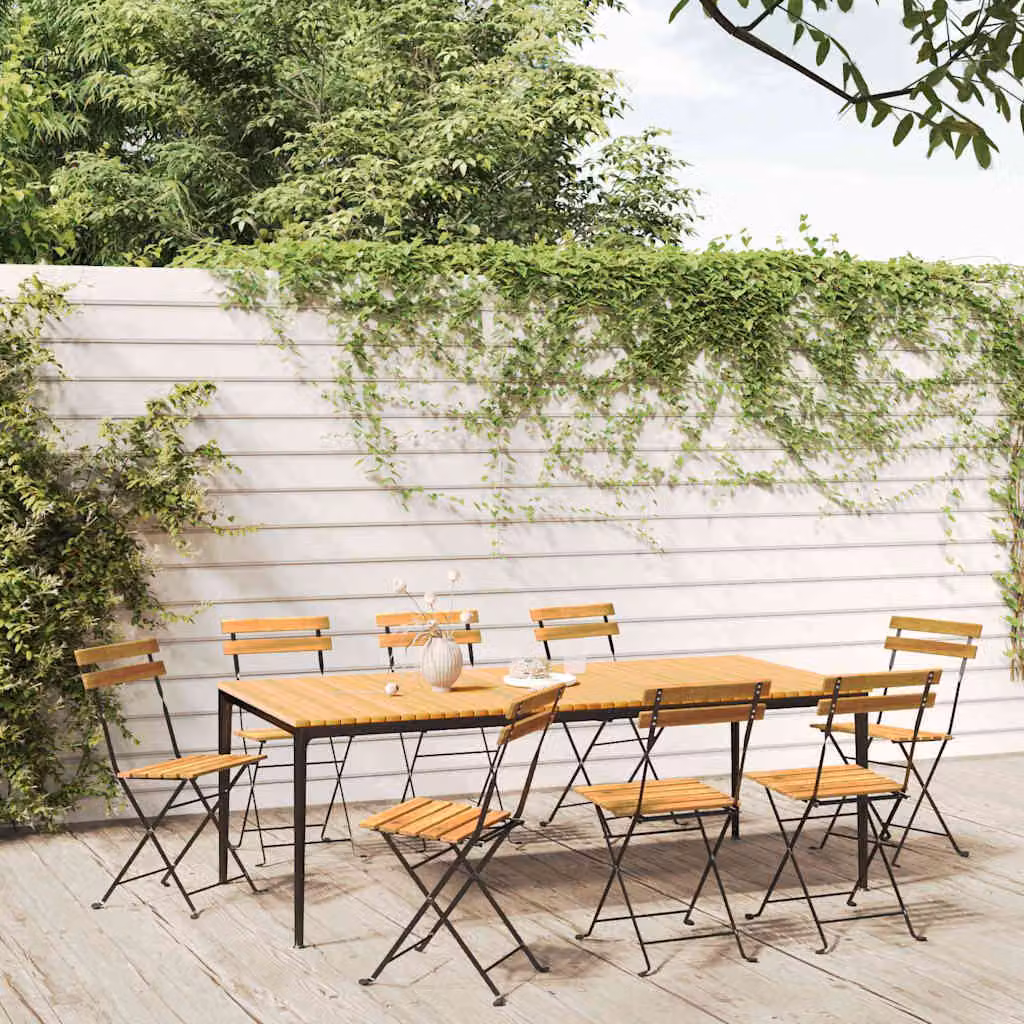Set di 8 sedie pieghevoli vidaXL in acciaio verniciato e legno di acacia color marrone