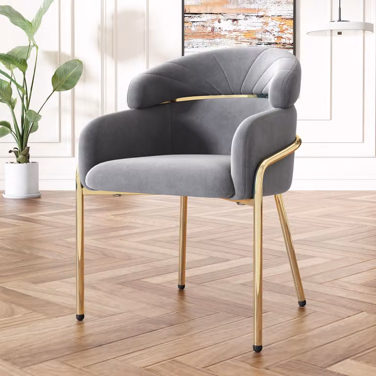 Sedia da pranzo Sweiko, singola, lusso leggero, soggiorno, camera da letto, sedia per il tempo libero, con quattro gambe in metallo, velluto, grigio