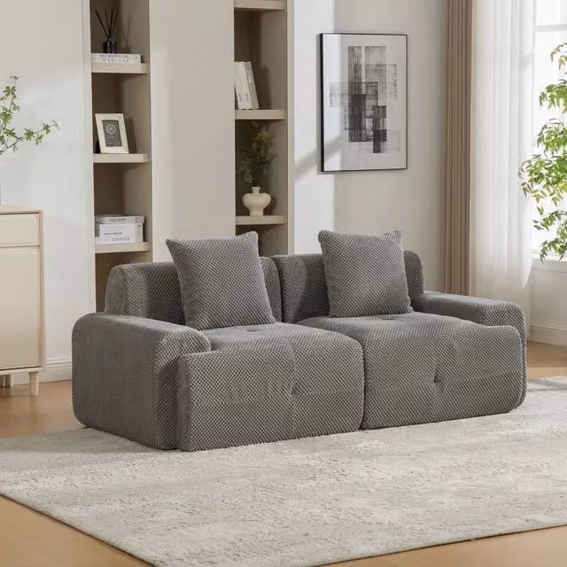 Divano Modulare in Tessuto Chenille ¨C MINIMAL ¨C Grigio, Morbido, Antimacchia