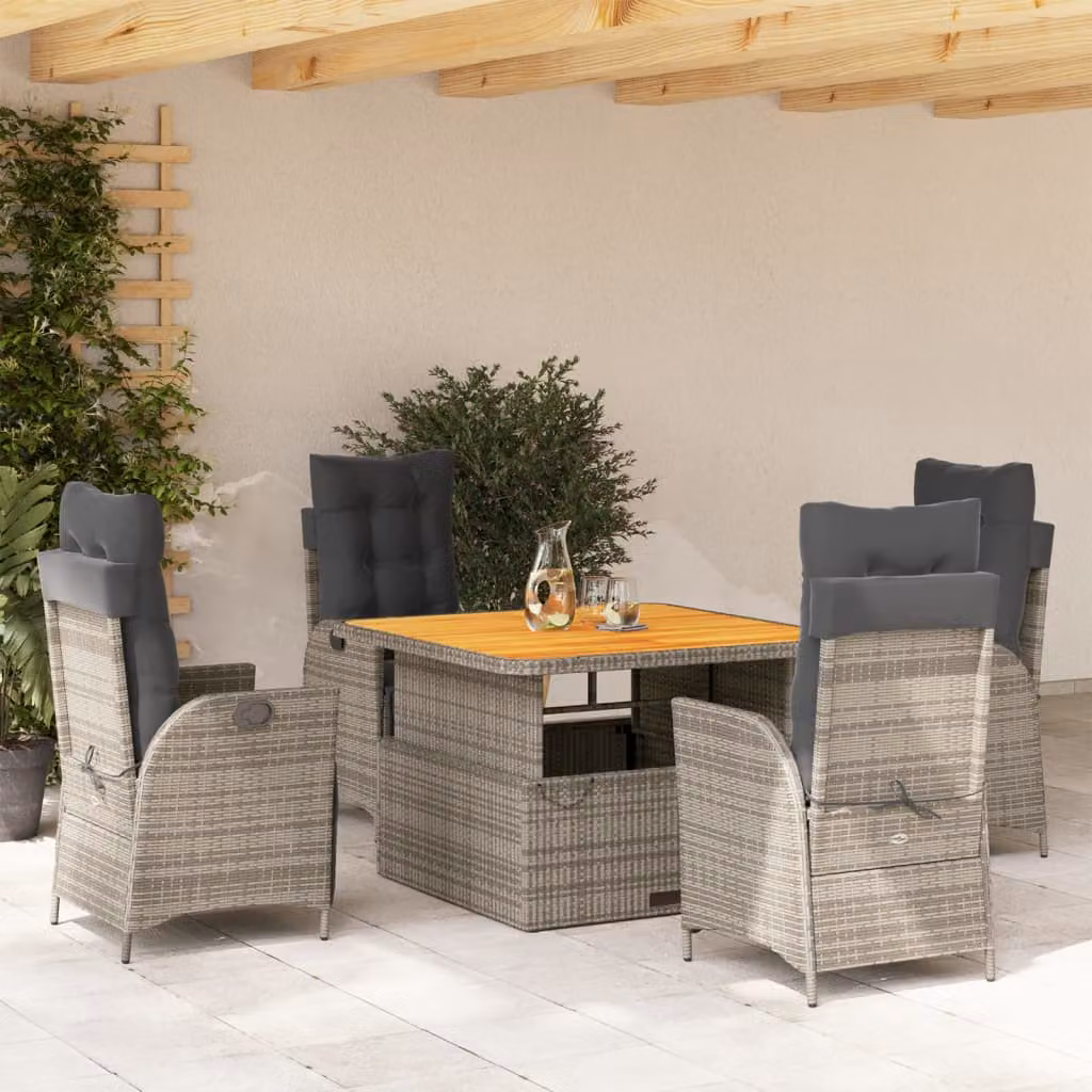 Set da pranzo da giardino vidaXL in legno di acacia oliato e polyrattan, 5 pezzi, Grigio e Marrone