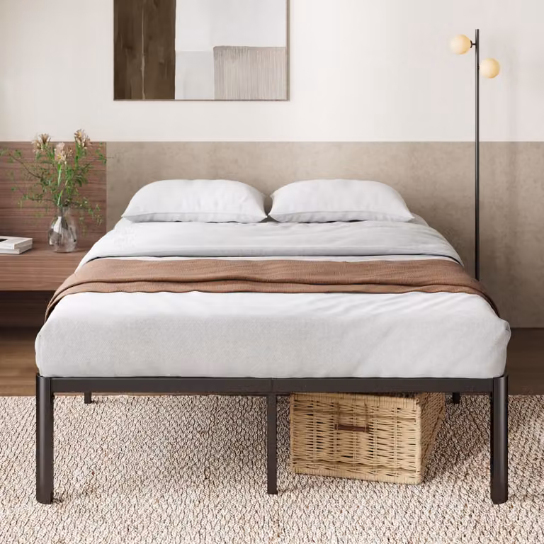 Letto matrimoniale in metallo, dimensioni 160x200 cm, rete a molle, altezza 41 cm, con spazio contenitore, colore nero