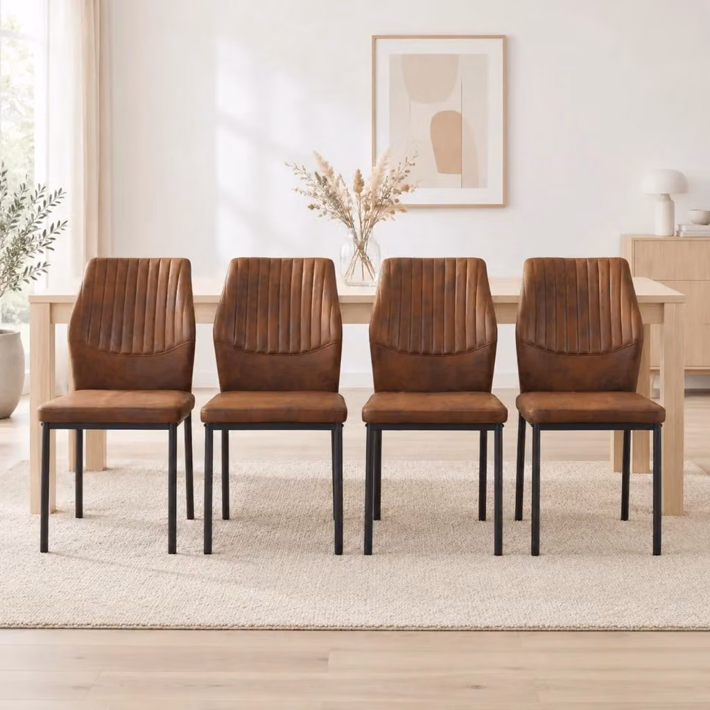Set di 4 sedie da pranzo moderne MIVRAY in tessuto a righe marrone con gambe in metallo nero L: 42,6 cm, P: 35,5 cm, H: 93 cm – 2