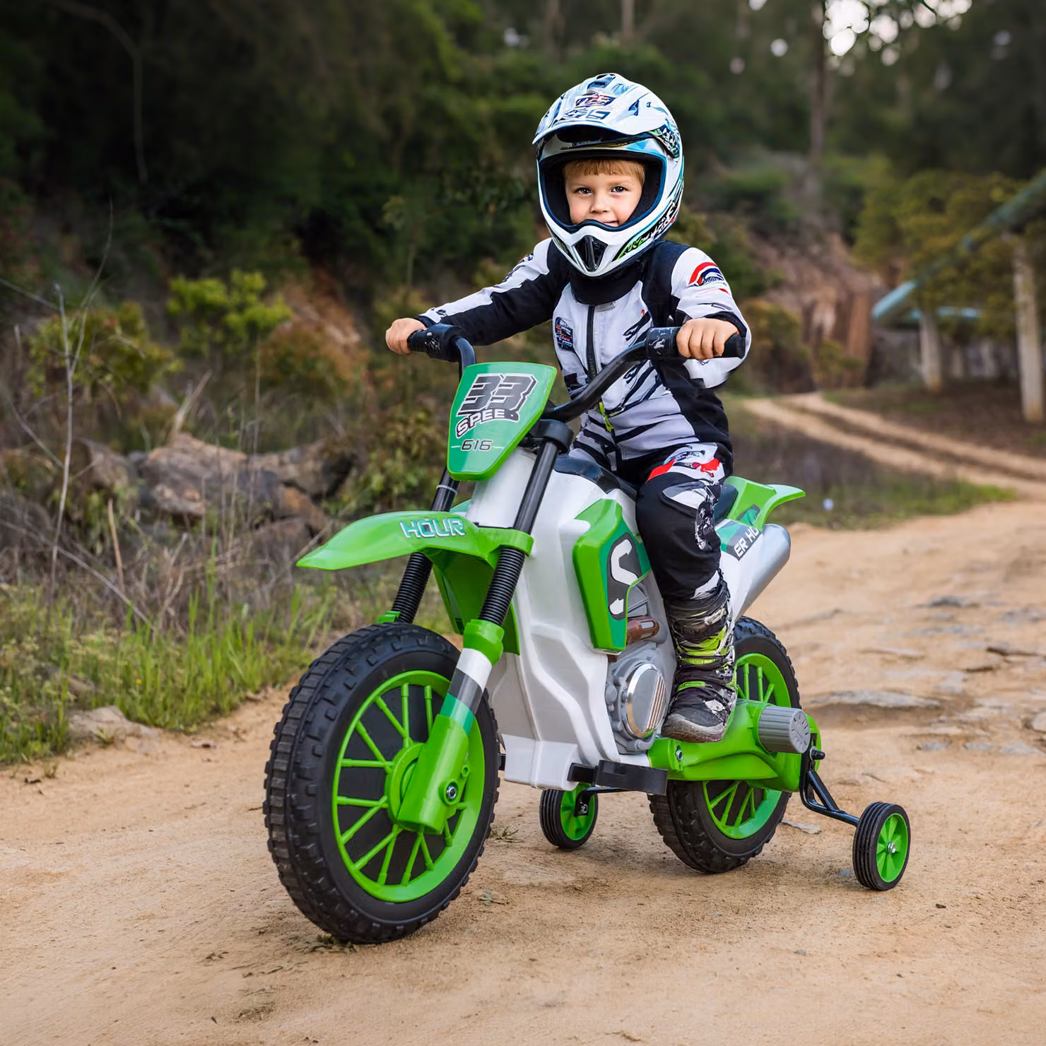 Moto Elettrica HOMCOM per Bambini 3-5 Anni con Batteria Ricaricabile 12V e Rotelline di Sicurezza, Verde, L: 106.5 cm, P: 51.5 cm, H: 68 cm – 2