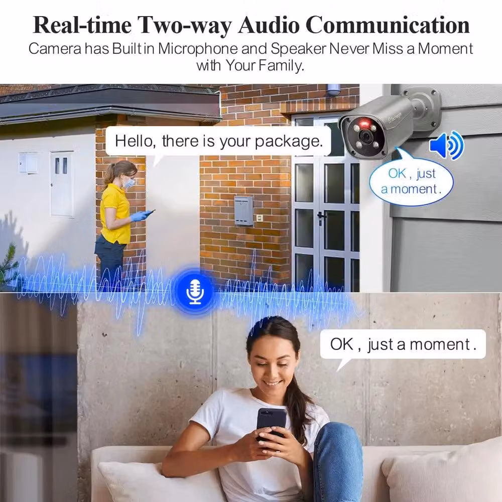 Kit di videosorveglianza PoE a 8 canali, sistema di telecamere con risoluzione Ultra HD 8MP, audio bidirezionale, composto da 6 telecamere