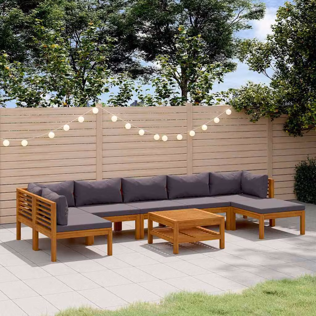 Set di divani da giardino vidaXL 8 pezzi in legno di acacia con cuscini grigi e tavolino da esterno