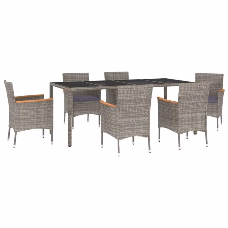 Set da Pranzo da Giardino 7 pz con Cuscini in Polyrattan Grigio