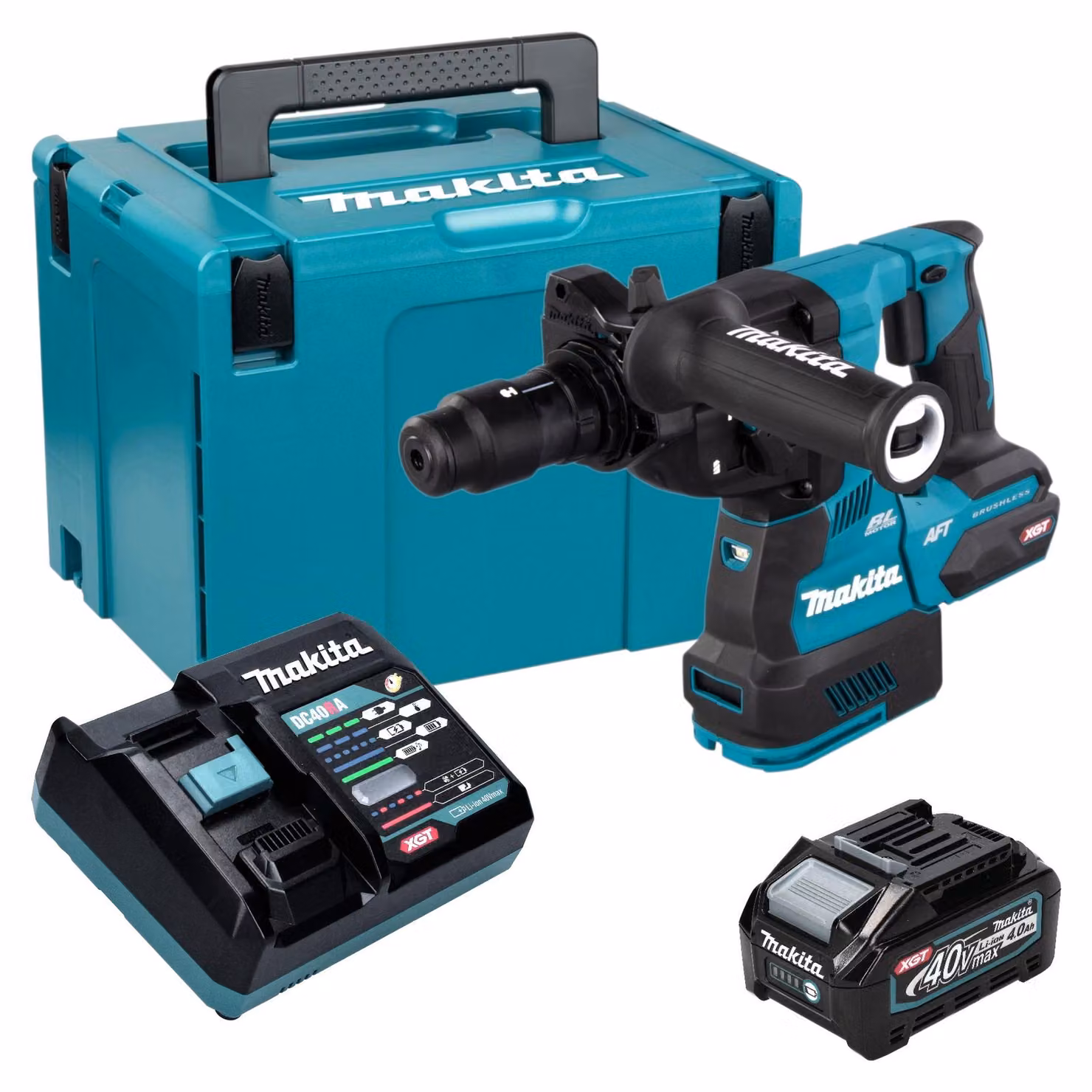 Martello perforatore a batteria Makita HR 002 GM101 40 V max. 2,9 J SDS plus Brushless + 1x batteria da 4,0 Ah + caricabatterie + Makpac