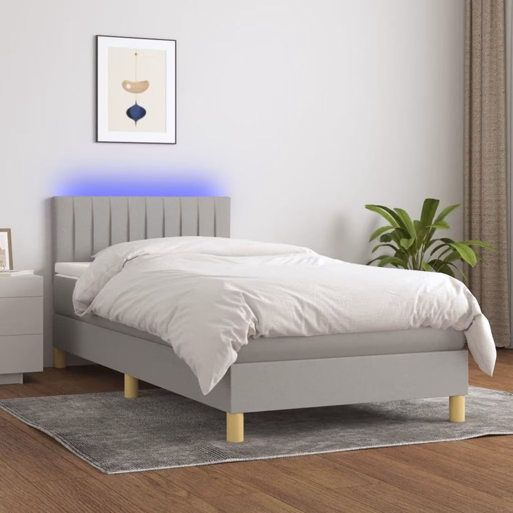 Maison Exclusive - Letto a Molle Materasso e LED Grigio Chiaro 100x200 cm Tessuto