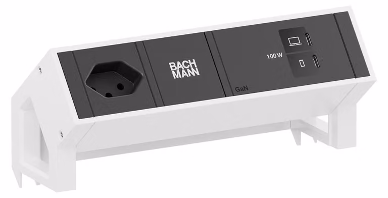 BACHMANN DESK2 1xCH 90° 1xUSB C/C 100 W, L=0,2 m RAL9010