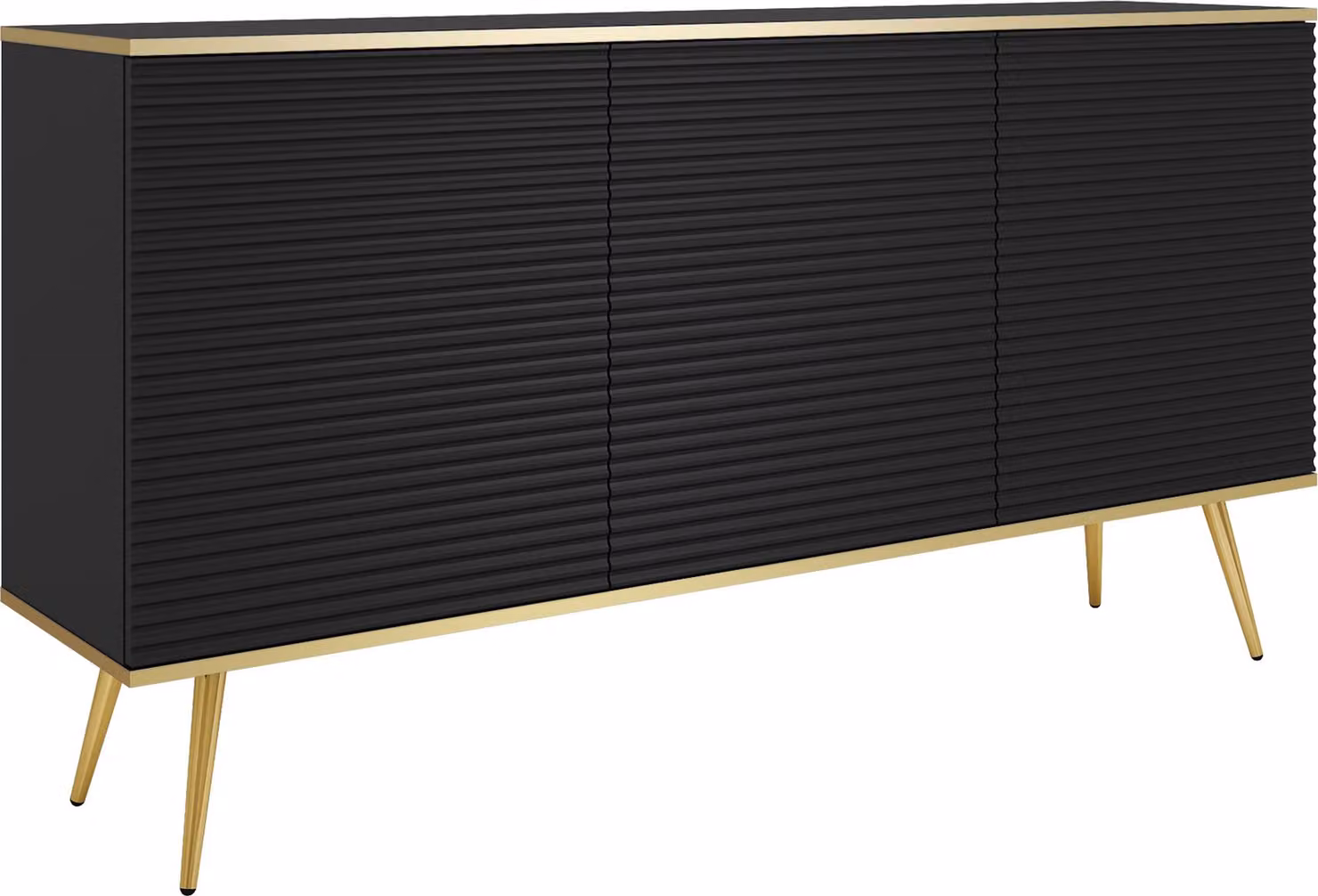 Credenza glamour nera con gambe dorate, 160 x 85 x 39