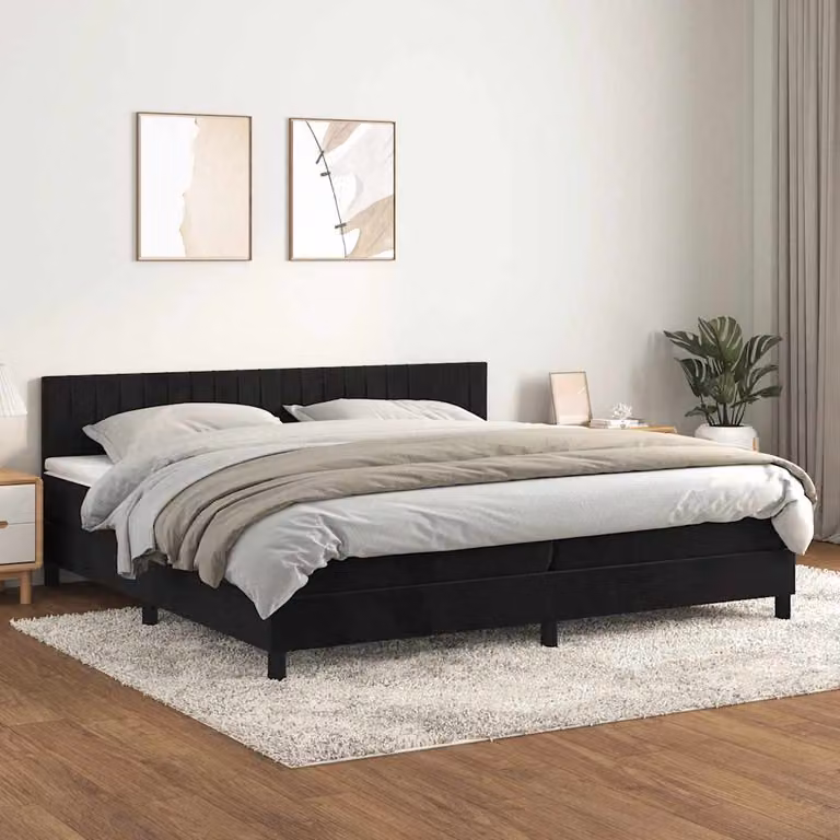 vidaXL Letto Ibrido con Giroletto a Molle e Materasso in Velluto Nero e Bianco L/P: 200 x 200 cm