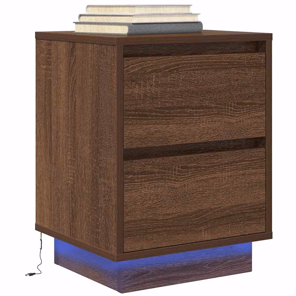 Comodino moderno vidaXL con luci LED, colore marrone e grigio, da appendere al muro, L 38 cm x P 34 cm x H 50 cm