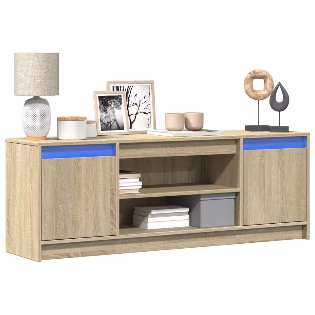 vidaXL Mobile Porta TV con LED in Rovere Sonoma e Beige, L: 139,5 cm, P: 34 cm, H: 50 cm